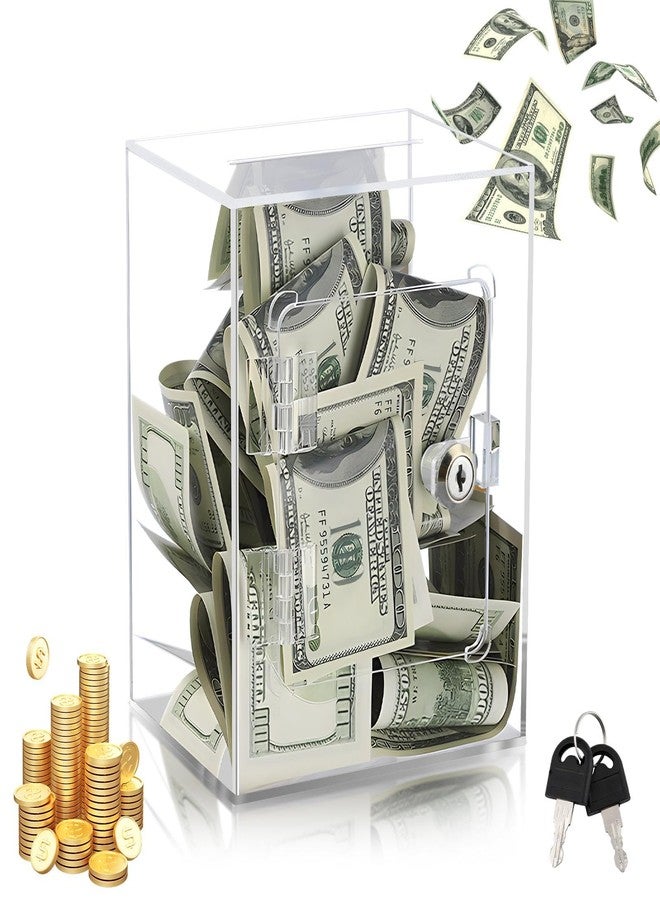 Loyanger Clear Piggy Bank, Acrylic Piggy Bank with Key for Adults Kids Openable, Reusable Coin Cash Storing Container for Real Money Banks Coin Bank Change Jar - Image 1